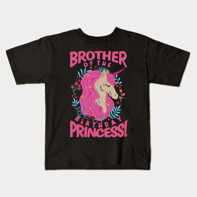 Brother of the Birthday Princess Unicorn Kids T-Shirt by aneisha